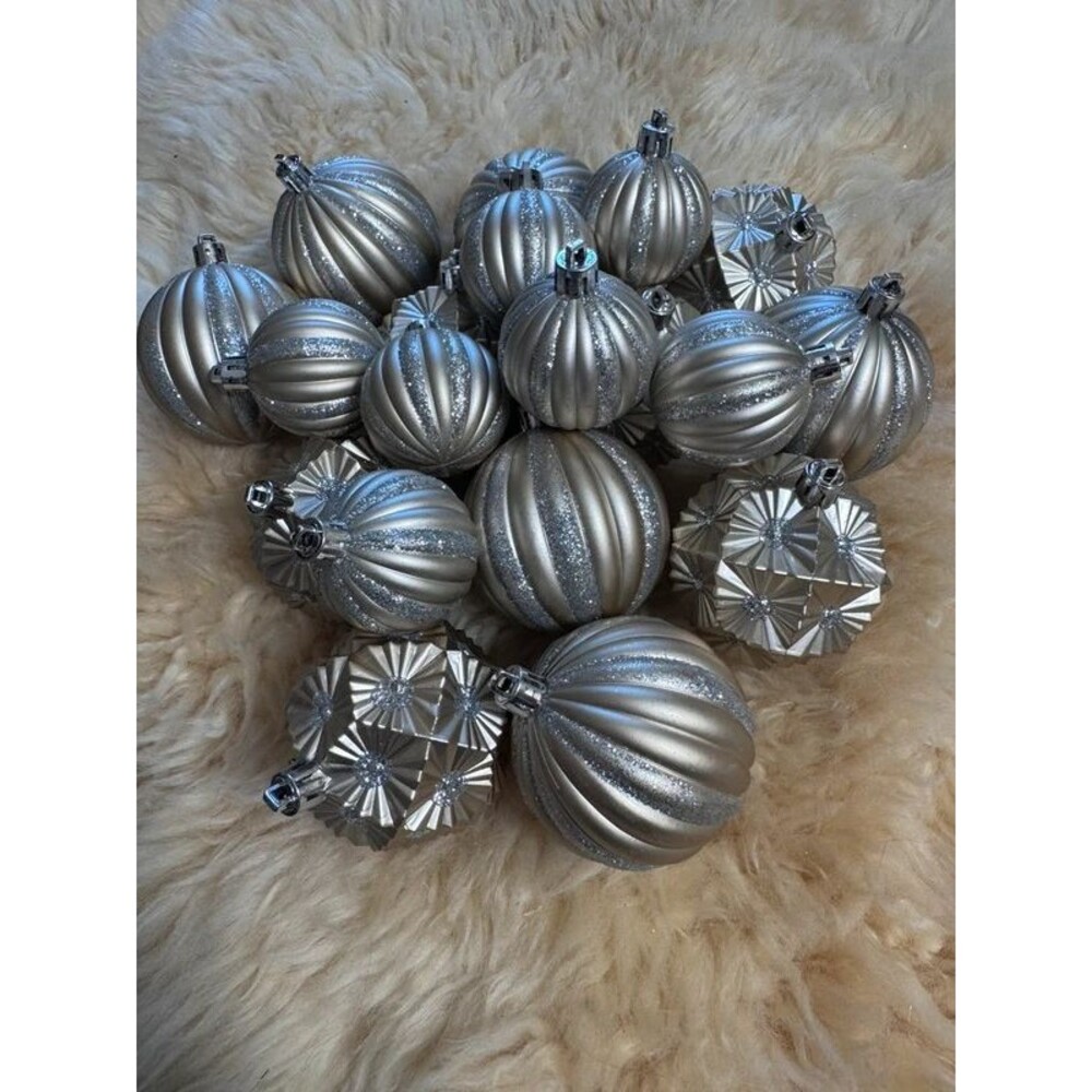 Silver and Gold Christmas Ornaments Shatterproof Ribbed Geometric Glitter